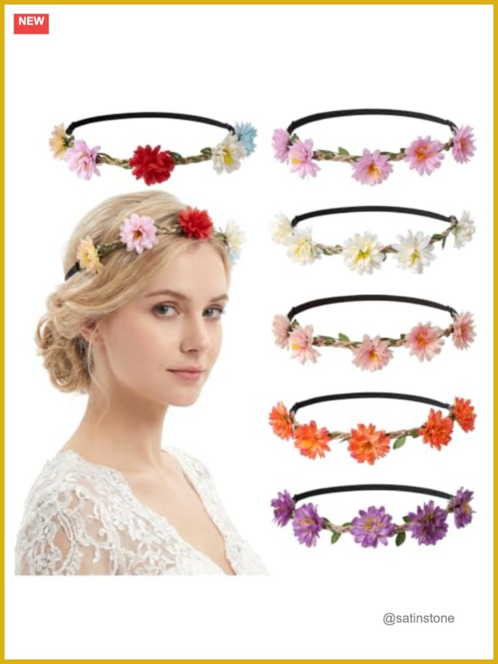 Adjustable Elastic Flower Crown Headbands 6 Pack Fabric Floral Headbands